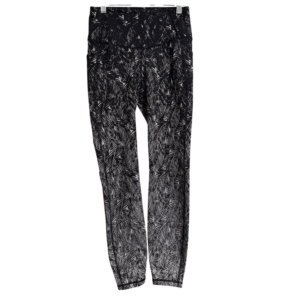 All in Motion Womens XS Black White Palm Print High Rise Leggings Side Pockets‎